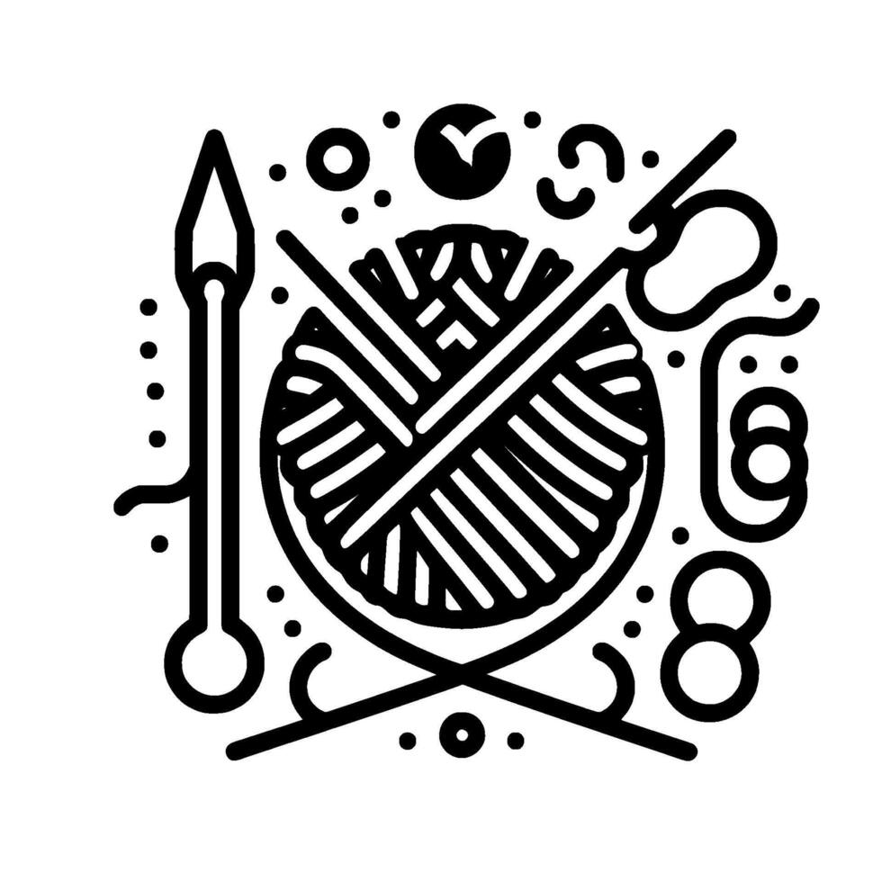 Monochromatic Ball of Yarn with Knitting Needles, Crochet Hook, and Decorative Elements. vector