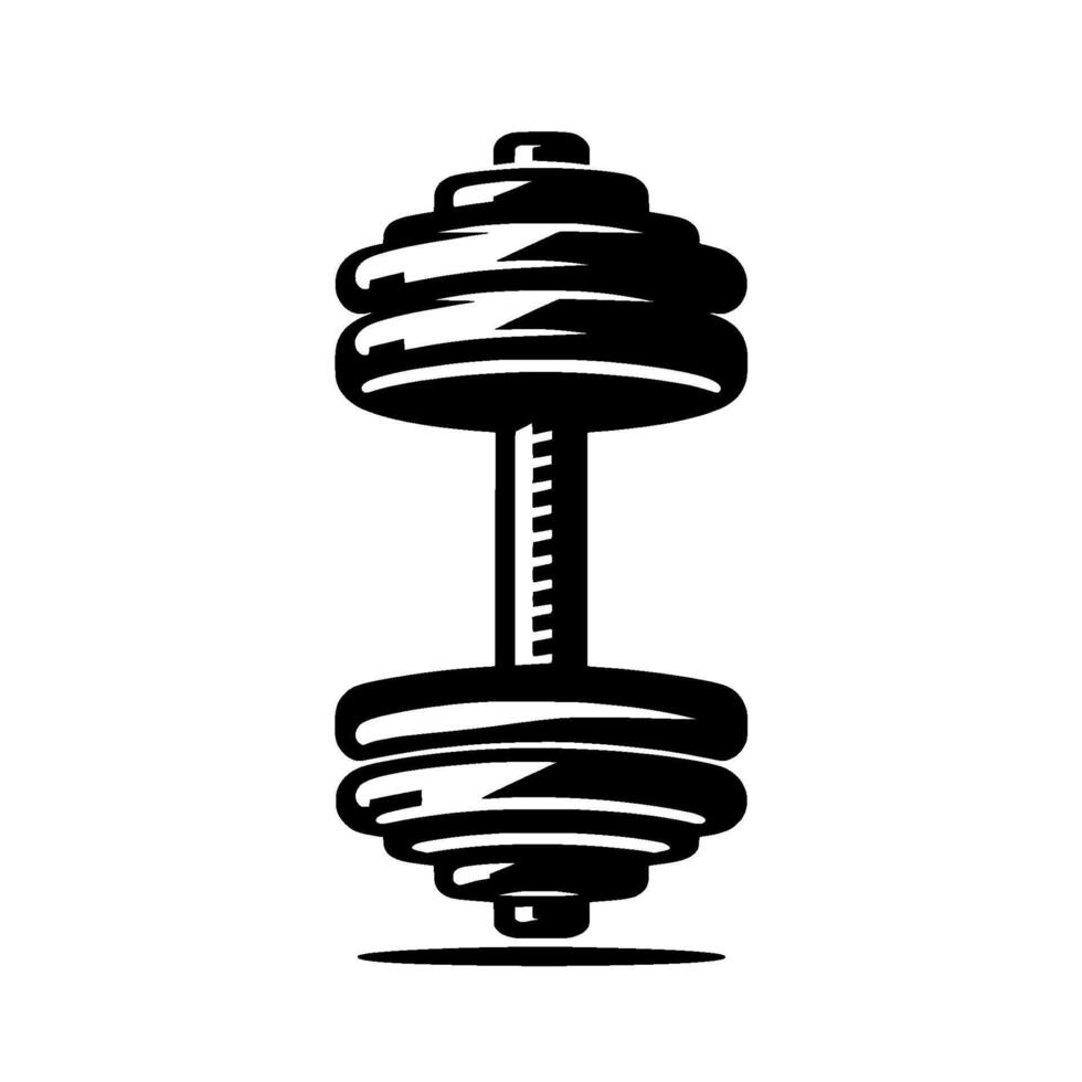 Bold Black and White Dumbbell Silhouette Representing Strength, Fitness, and Exercise, Isolated on White Background. vector