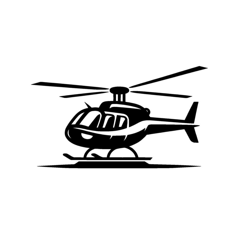 of a black helicopter with white highlights, set against a lightgray backdrop and a white circular accent. vector