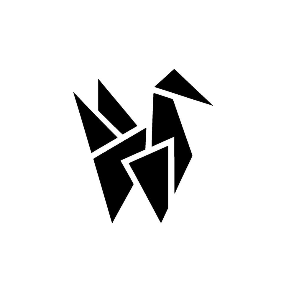 Minimalist Black Origami Crane on White Geometric Bird, Simple , Modern Aesthetic, Shadow Effect. vector