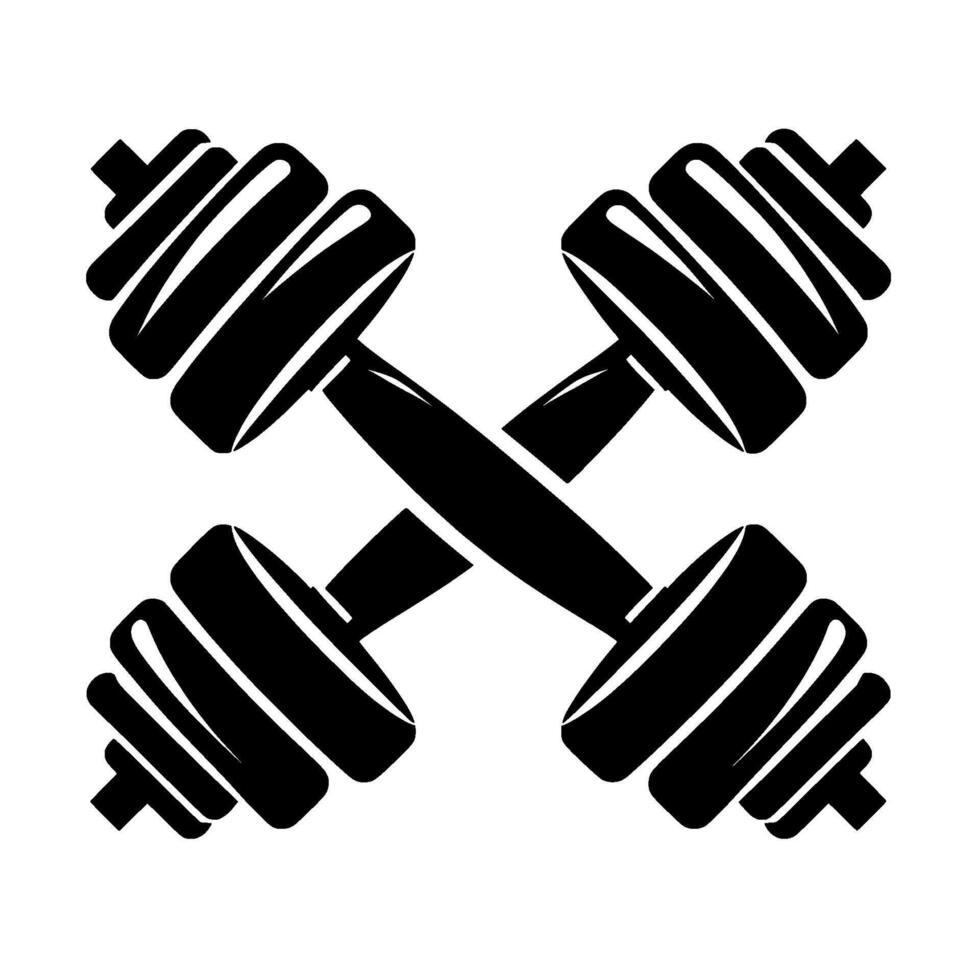Stylized Black Dumbbells Crossed, Isolated on White Background, Symbolizing Fitness, Strength, and Exercise. vector