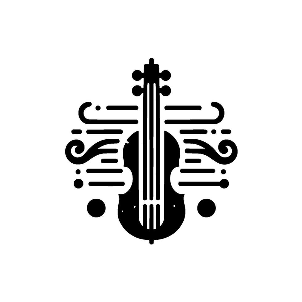 Minimalist Black and White Violin with Abstract Musical Notation Embellishments on White Background vector
