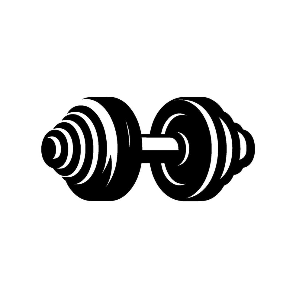 Bold Silhouette of a Dumbbell with Weight Plates, Simple Black and White Gym , Fitness and Exercise Concept. vector