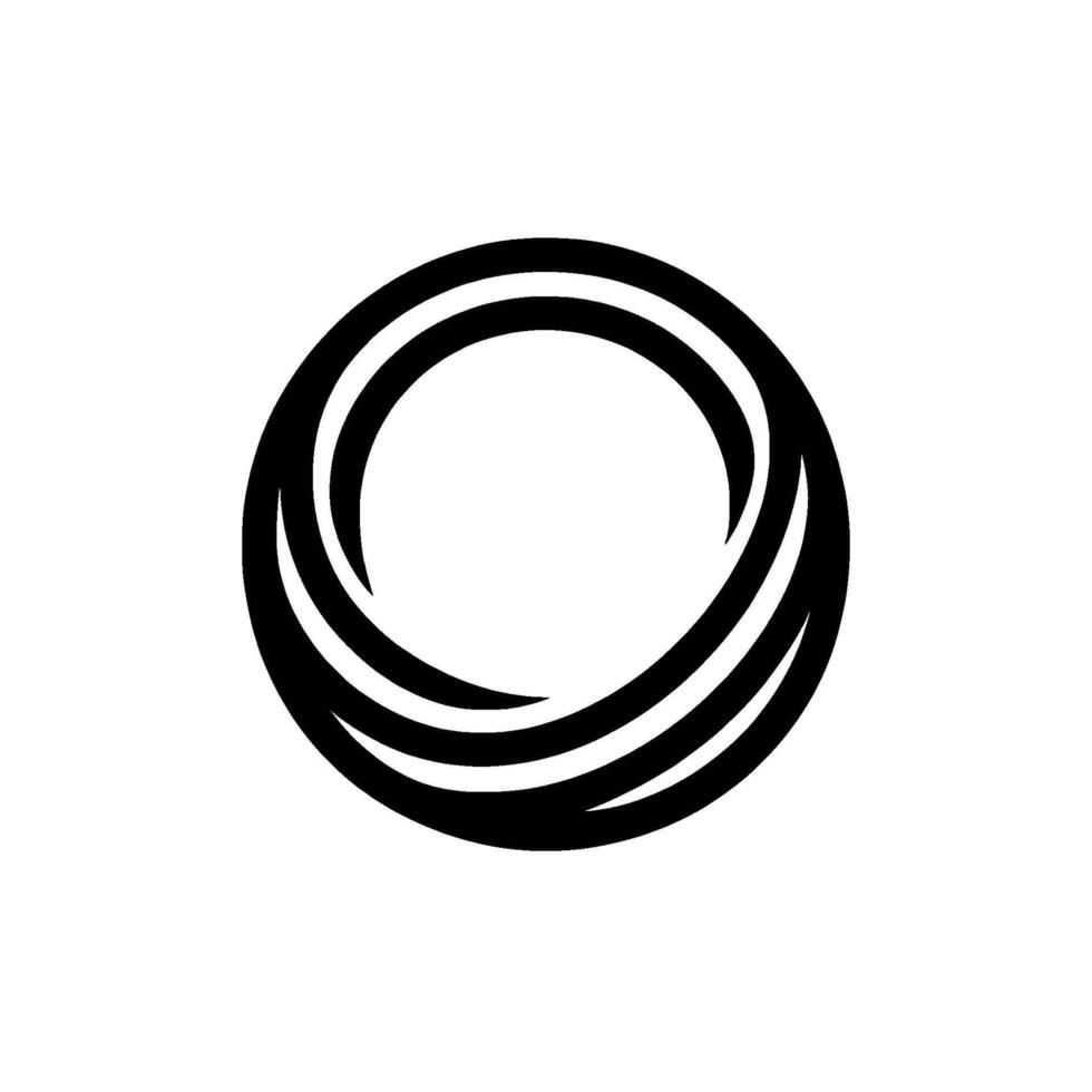 A minimalist black and white abstract featuring overlapping concentric rings, creating a visual illusion of depth and flow on a plain white backdrop. vector
