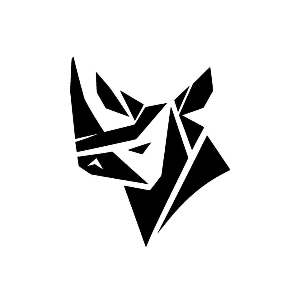 Geometric Black Rhino Head on White Background, Angular , Wildlife Illustration, Modern vector