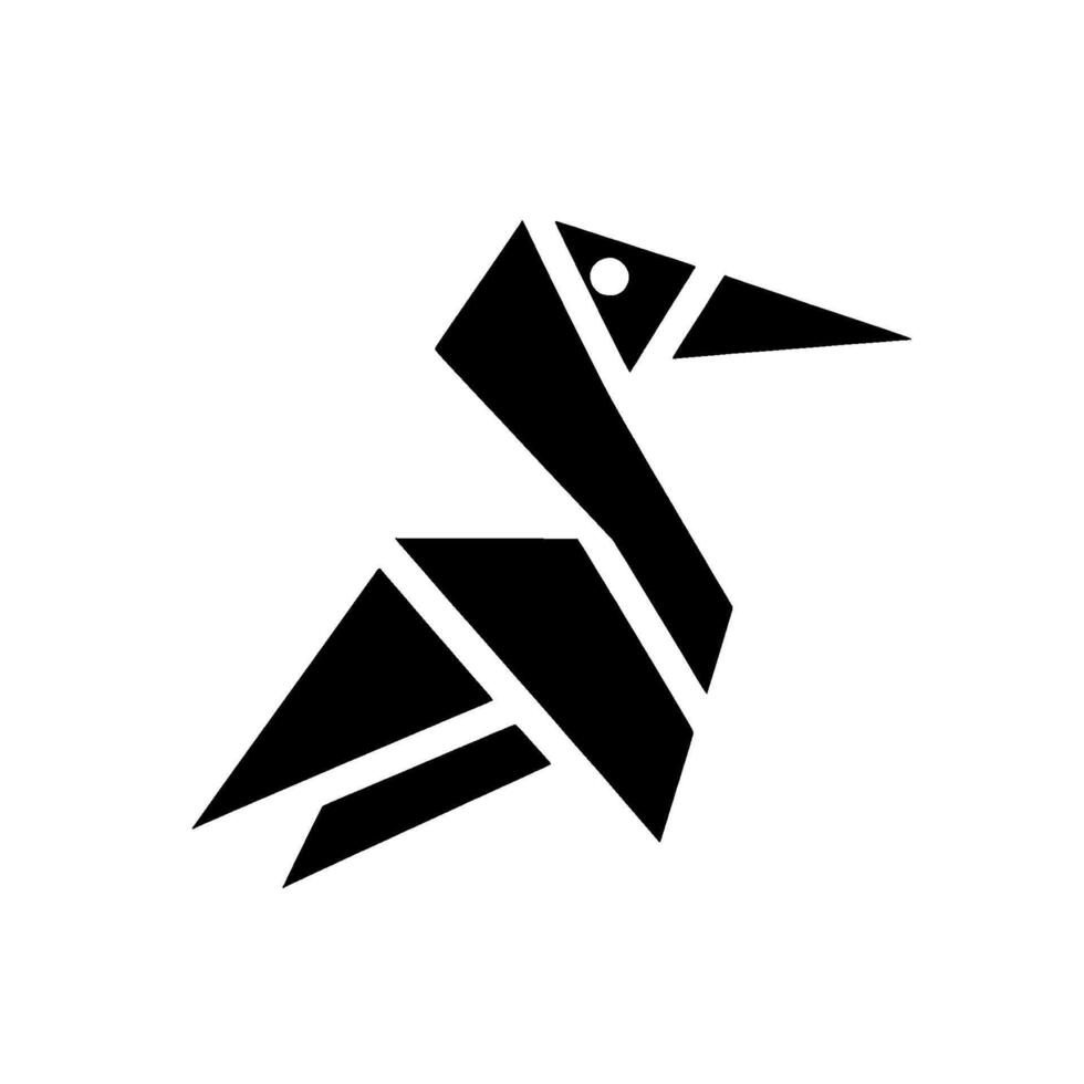 Geometric Black and White Origami Bird Silhouette on a White Background Modern . vector