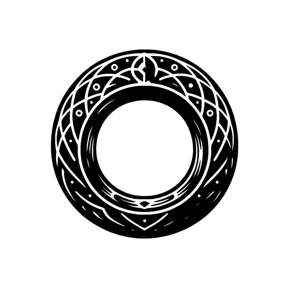 Ornate Black and White Circular with Intricate Geometric Patterns and a Central Empty Space on a White Backdrop. vector
