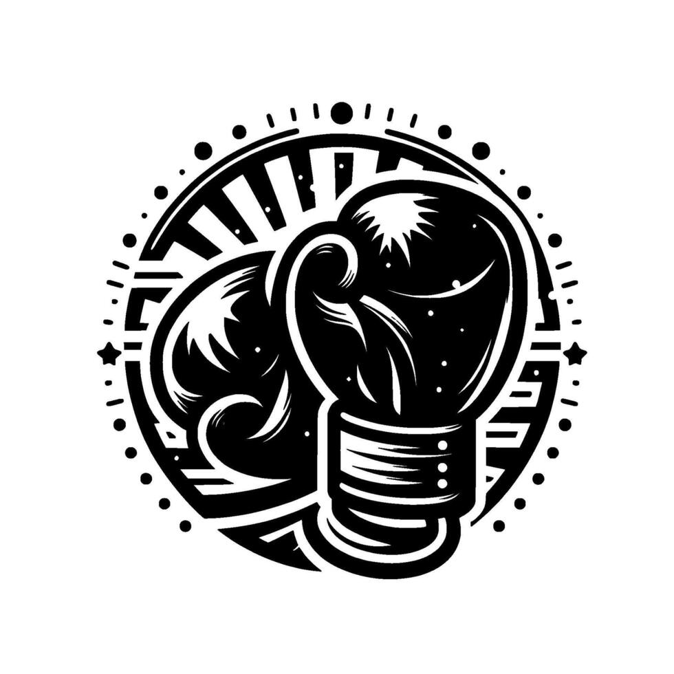 Bold Black and White Boxing Glove , Intricate Detailing, Circle Emblem, Powerful Athletic Symbol, Stellar . vector