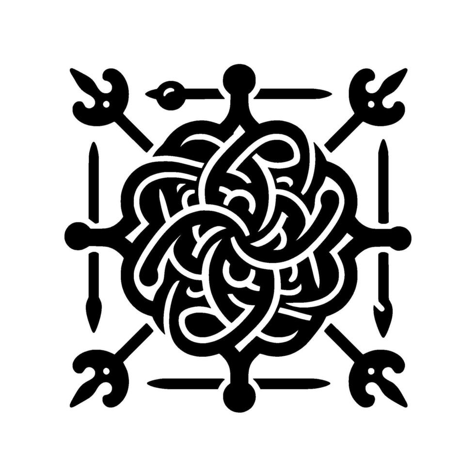 Symmetrical Black White Celtic Knot with Square Frame, Ornate Arms Geometric . vector