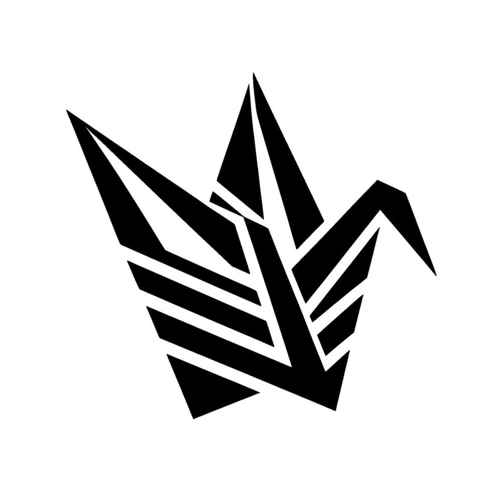 A Bold Black and White Origami Crane in a Modern Geometric Silhouette Against a Clean White Background. vector