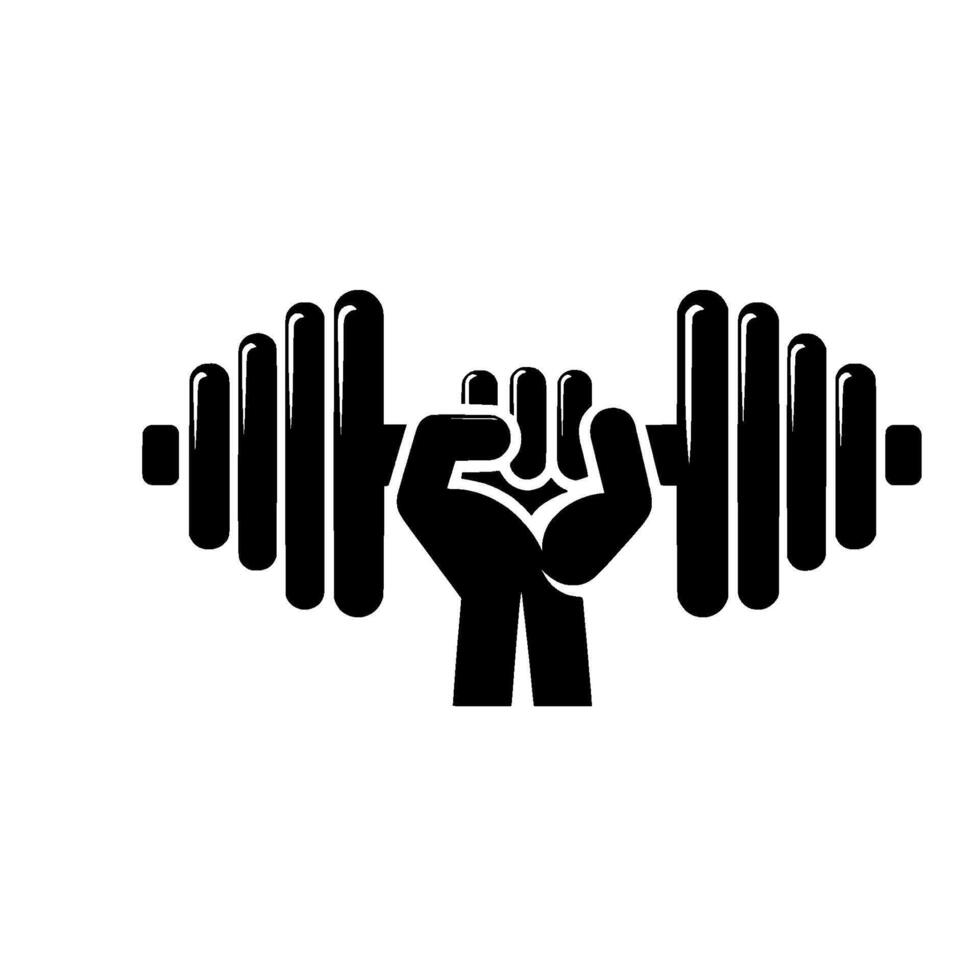 Black and White Fitness A clenched fist lifting a dumbbell, symbolizing strength and workout. vector