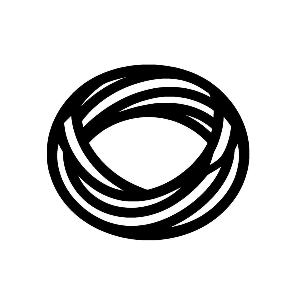 Abstract black interwoven elliptical with multiple curved lines, appearing circular against a white textured backdrop. vector
