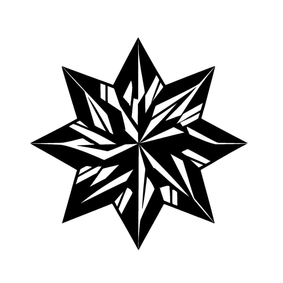 Geometric EightPointed Star with Layered and Textured Black and White Elements on a White Background. vector