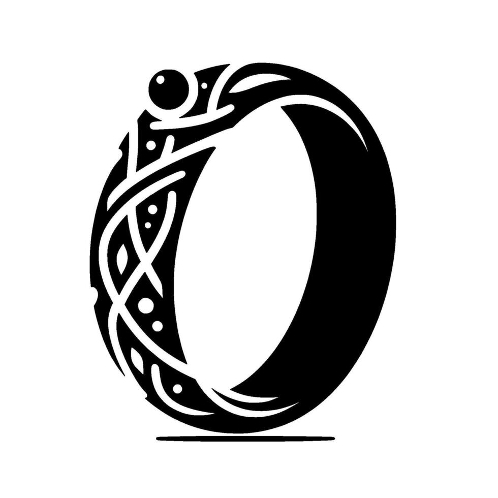 Black and white stylized letter O with Celtic knotwork and a rounded top, isolated on white, minimalist . vector