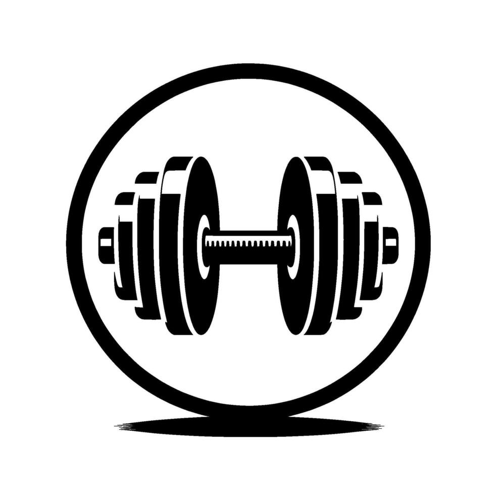 Black and White Dumbbell in a Circle. Minimalist Fitness Symbol. Weightlifting and Exercise Concept, Emblem. vector