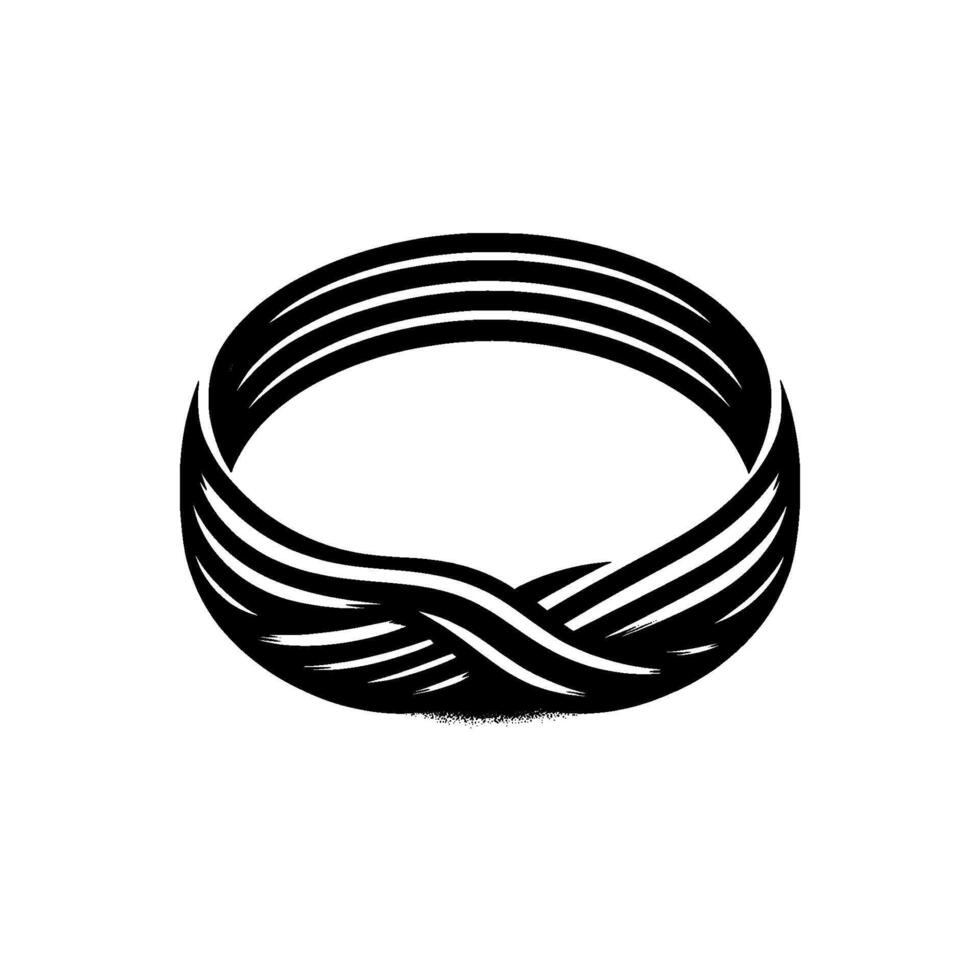 A minimalist black and white illustration of a woven, ovalshaped , formed by parallel, curved lines on a clean white background. vector
