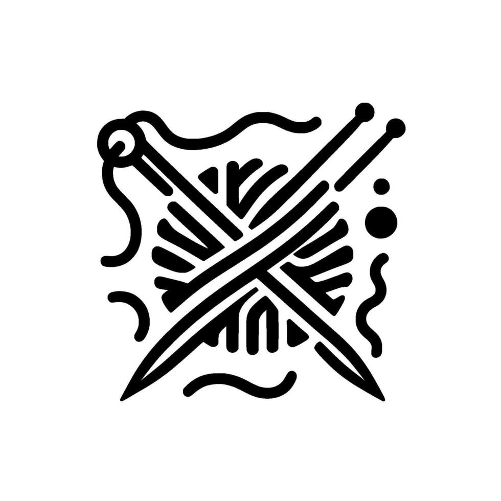 Abstract Monochrome Illustration of Yarn Ball and Knitting Needles in an Artistic, Simplistic for Crafts. vector