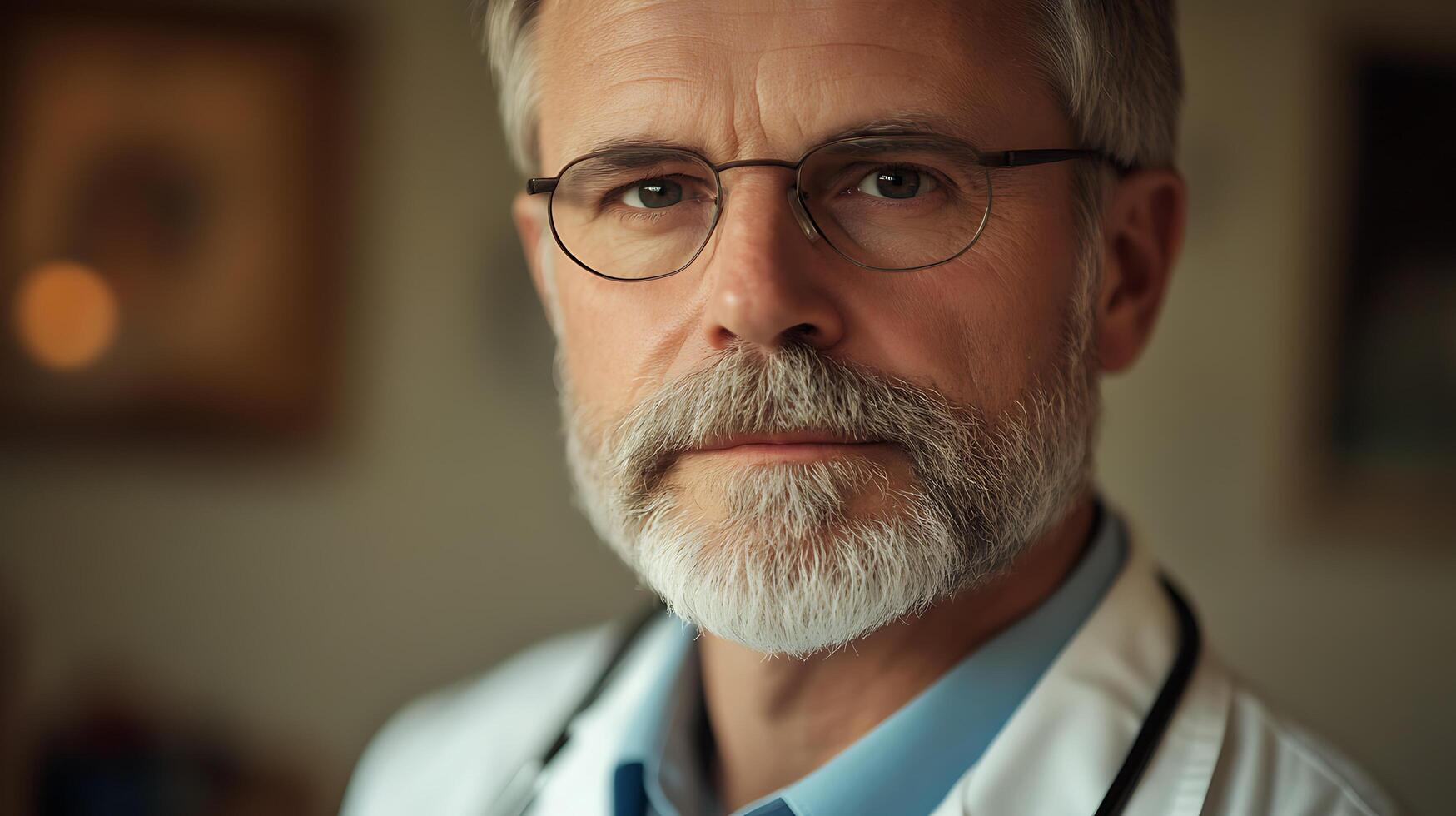 Experienced medical professional with a confident gaze and a stethoscope showcasing healthcare expertise and compassionate patient care photo