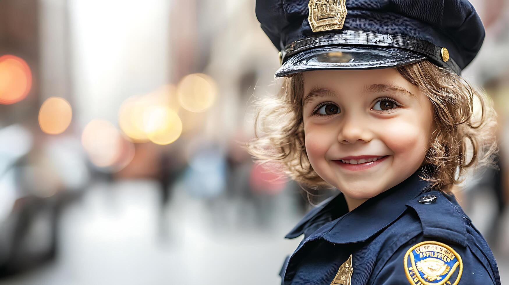 Little Officer A young child dressed in a police uniform capturing the imagination and charm of childhood dreams Innocence in uniform photo