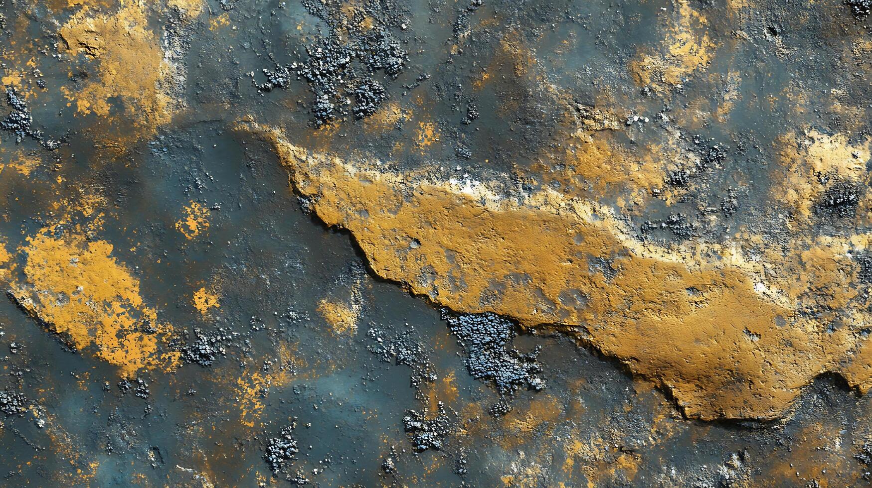 A section of terrain exhibits a rich tapestry of color and texture with golden hues contrasting against a background of darker stony formations photo