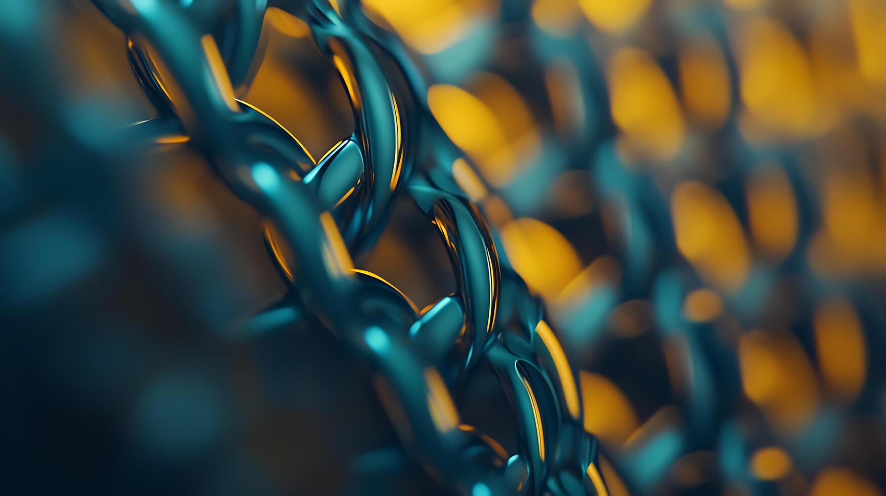 A close up of a chain of metal links with a yellowish hue photo