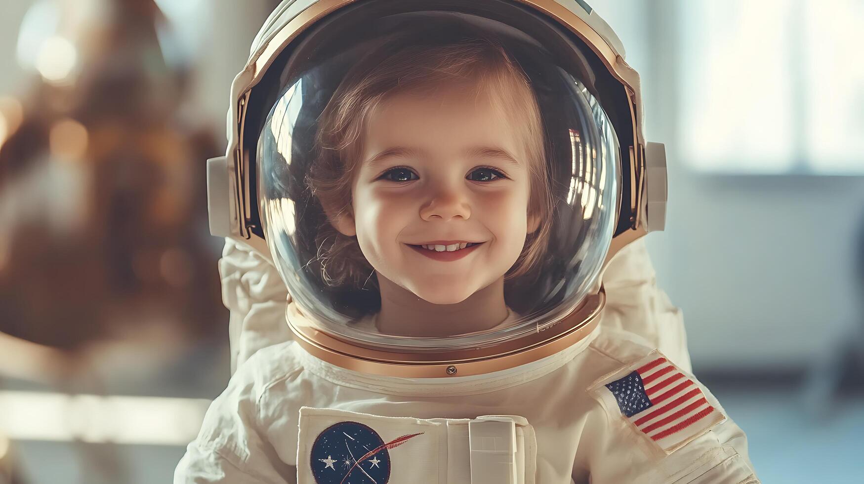 Young dreamer in an astronaut suit radiating joy and curiosity ready for cosmic adventures and boundless possibilities photo