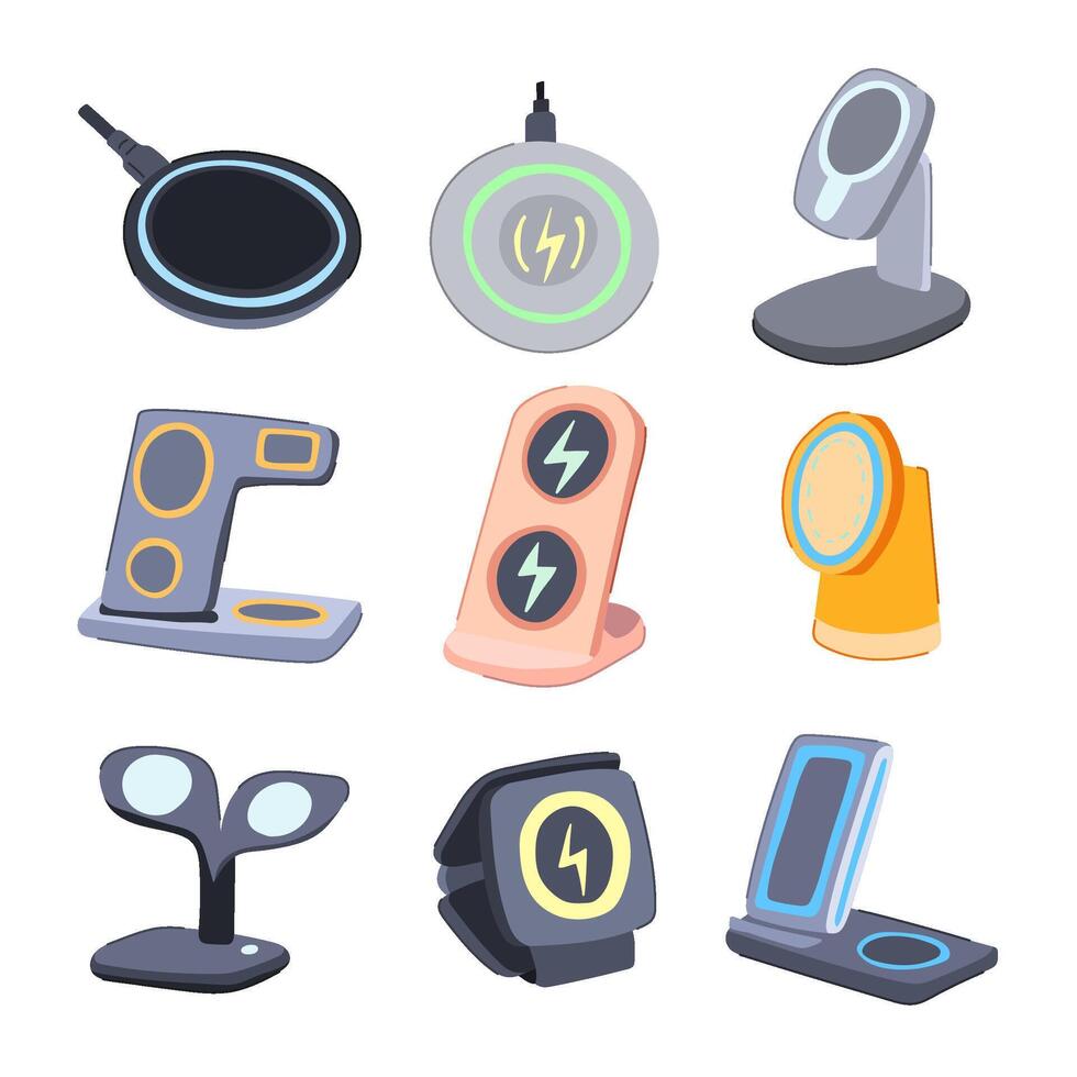 charging pad wireless set cartoon vector