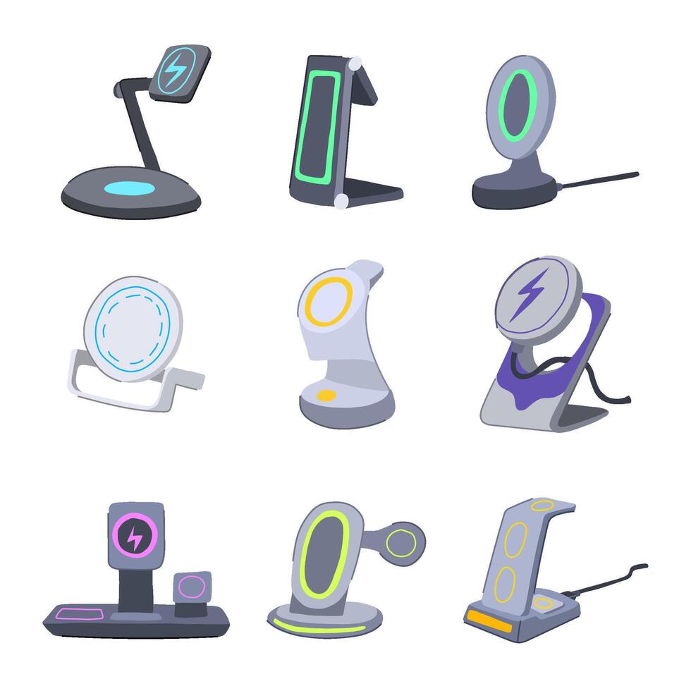 charging stand wireless set cartoon vector