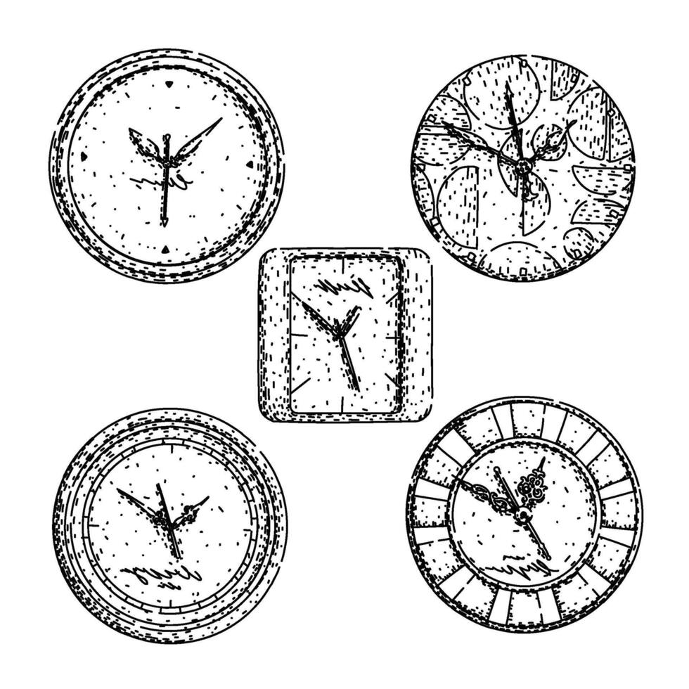 clock set sketch hand drawn sign vector