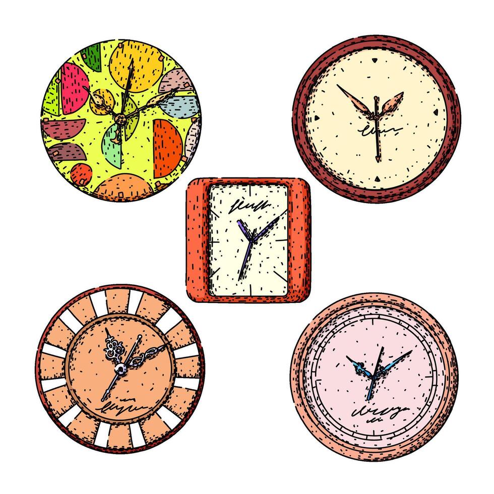 clock set sketch hand drawn. vector