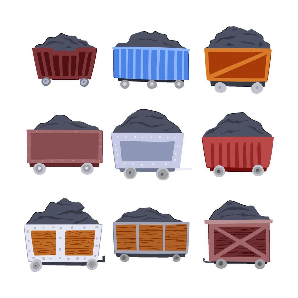 coal wagon set cartoon illustration. vector