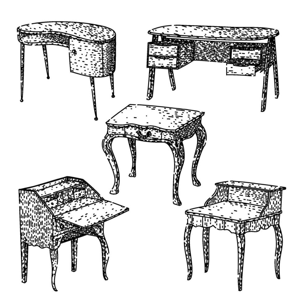 desk set sketch hand drawn item vector