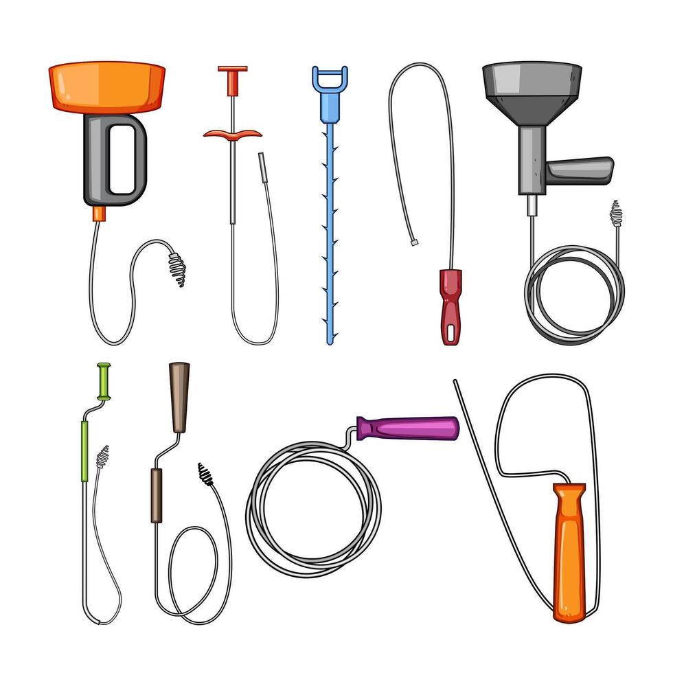 drain snake set cartoon item vector