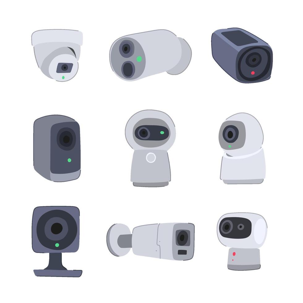 facial recognition camera set cartoon item vector
