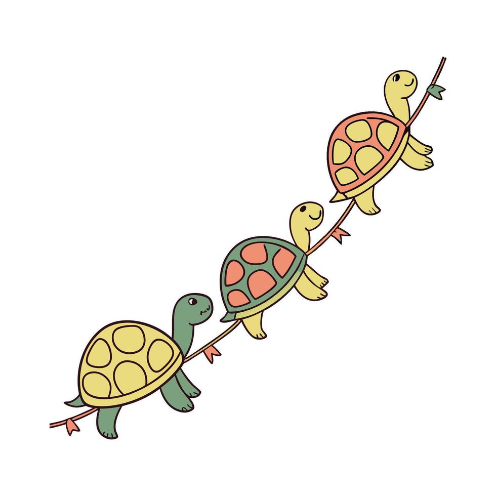 Elegant String of Turtles Display on Bright vector