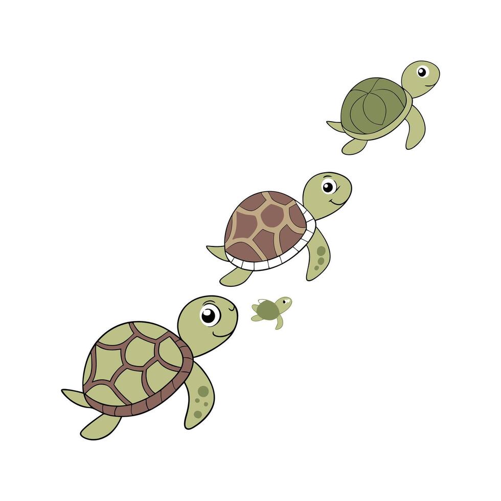 Charming String of Turtles on Clean White vector