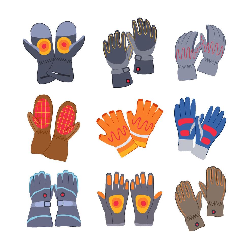 gloves heated set cartoon illustration vector