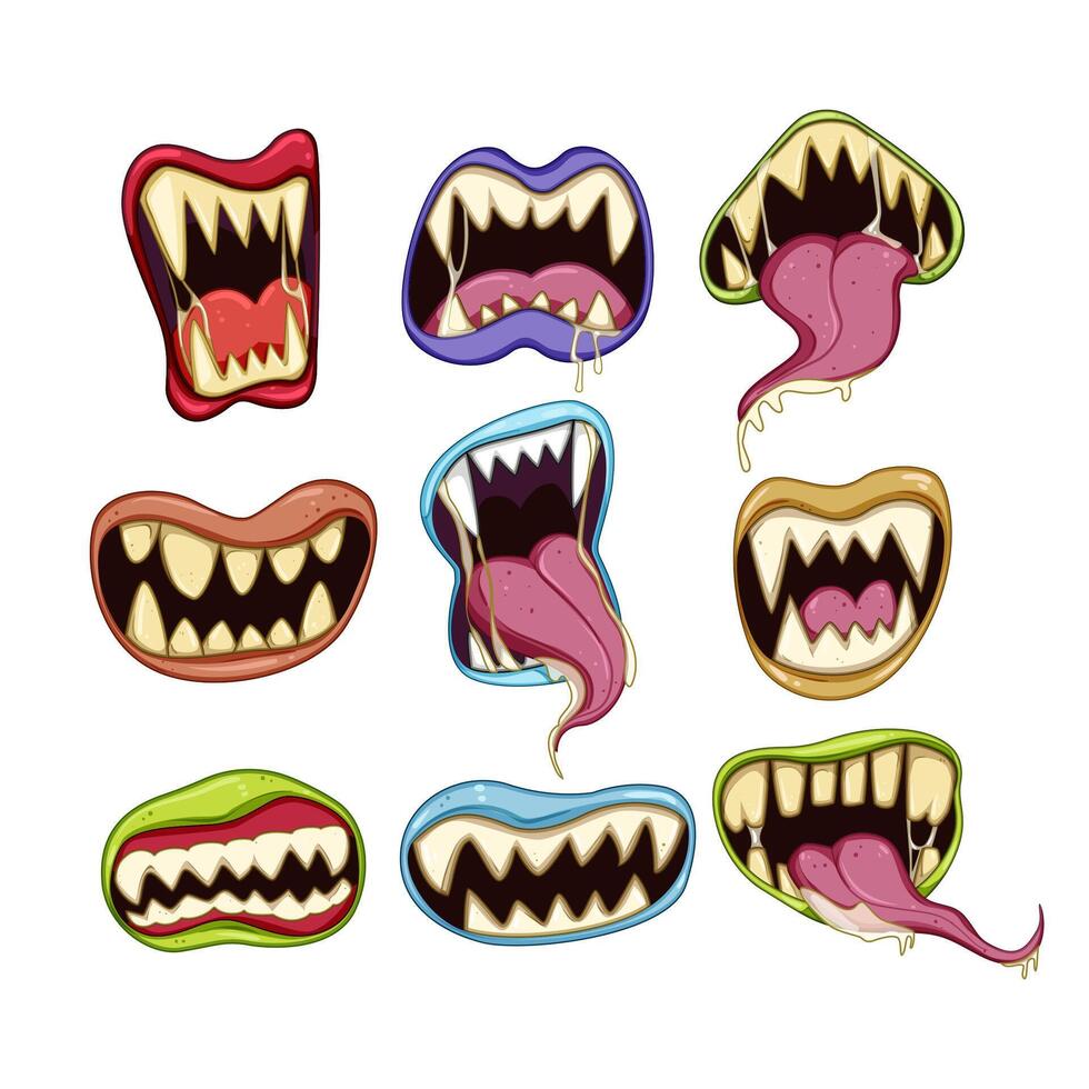horror mouth set cartoon illustration vector