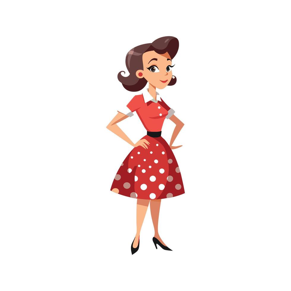 Stylish Vintage Polka Dot Skirt Fashion Model vector