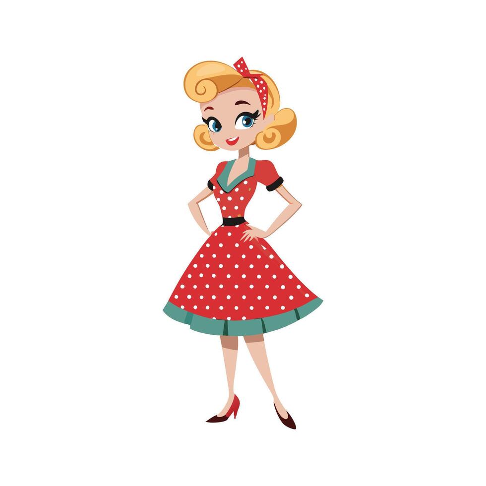 Vintage Polka Dot Dress Fashion Model Illustration vector