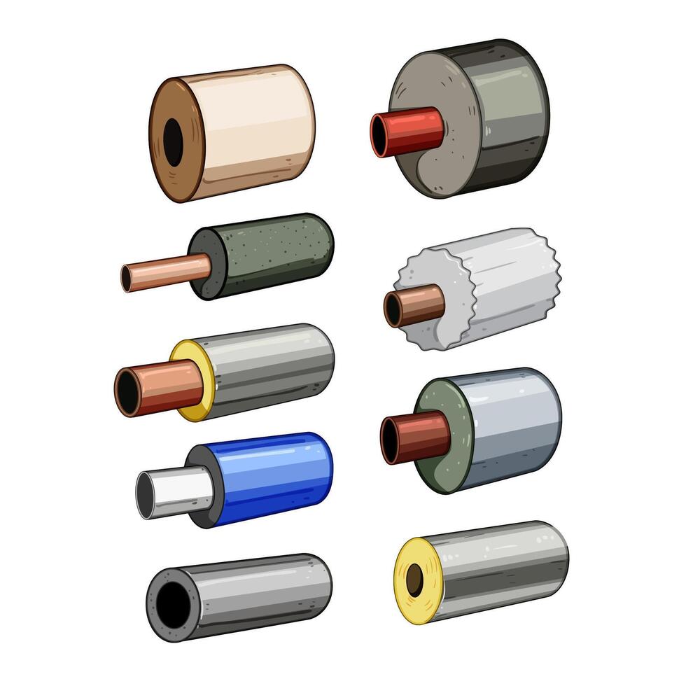 pipe insulation set cartoon item vector
