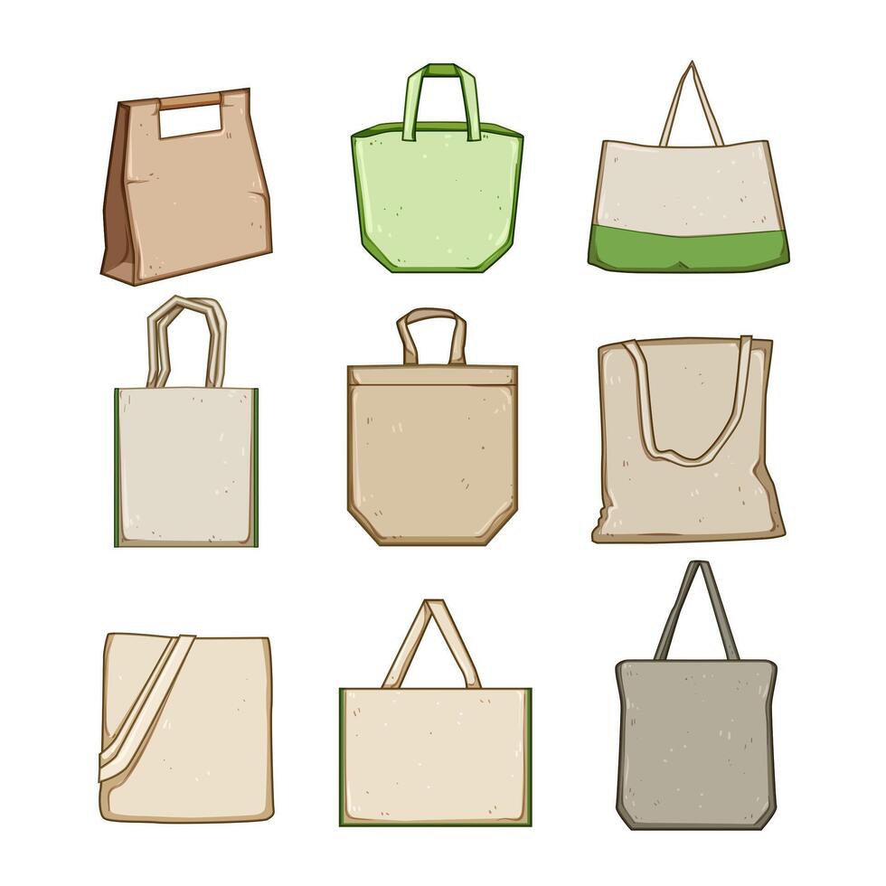 reusable grocery bag set illustration vector