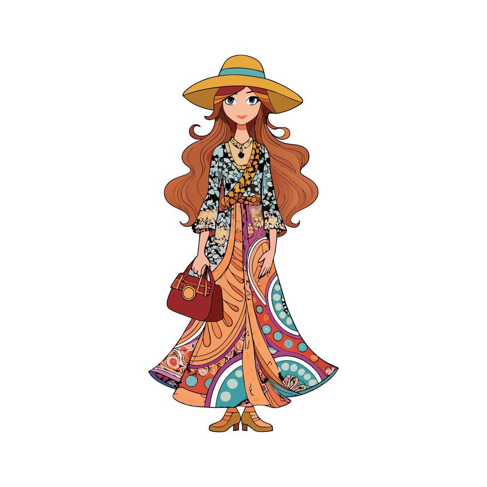 Contemporary Bohemian Chic Fashion Model vector