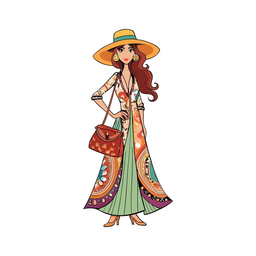 Stylish Bohemian Chic Fashion Model Design vector