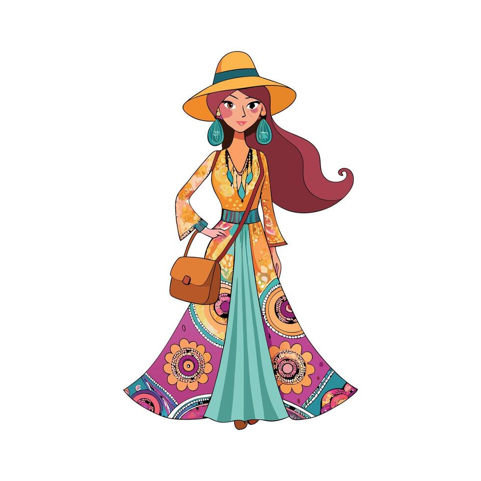 Stylish Bohemian Chic Model for Fashion vector