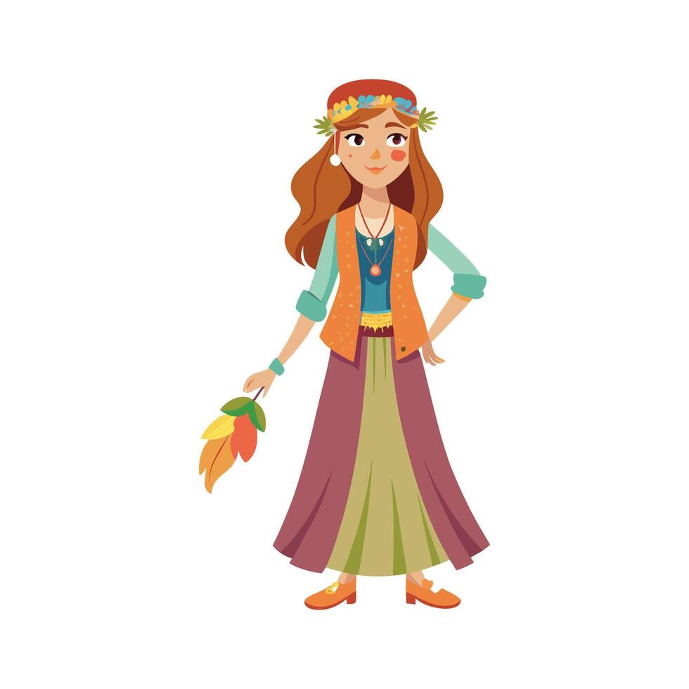 Vibrant Bohemian Festival Fashion Model Illustration vector