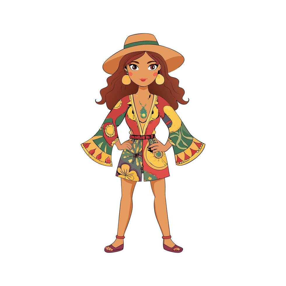 Charming Floral Romper Fashion Model Design vector