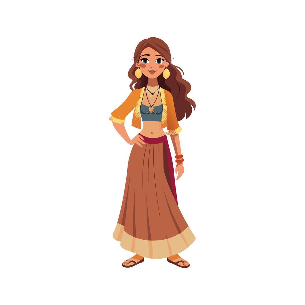 Chic Bohemian Maxi Skirt Fashion Model vector