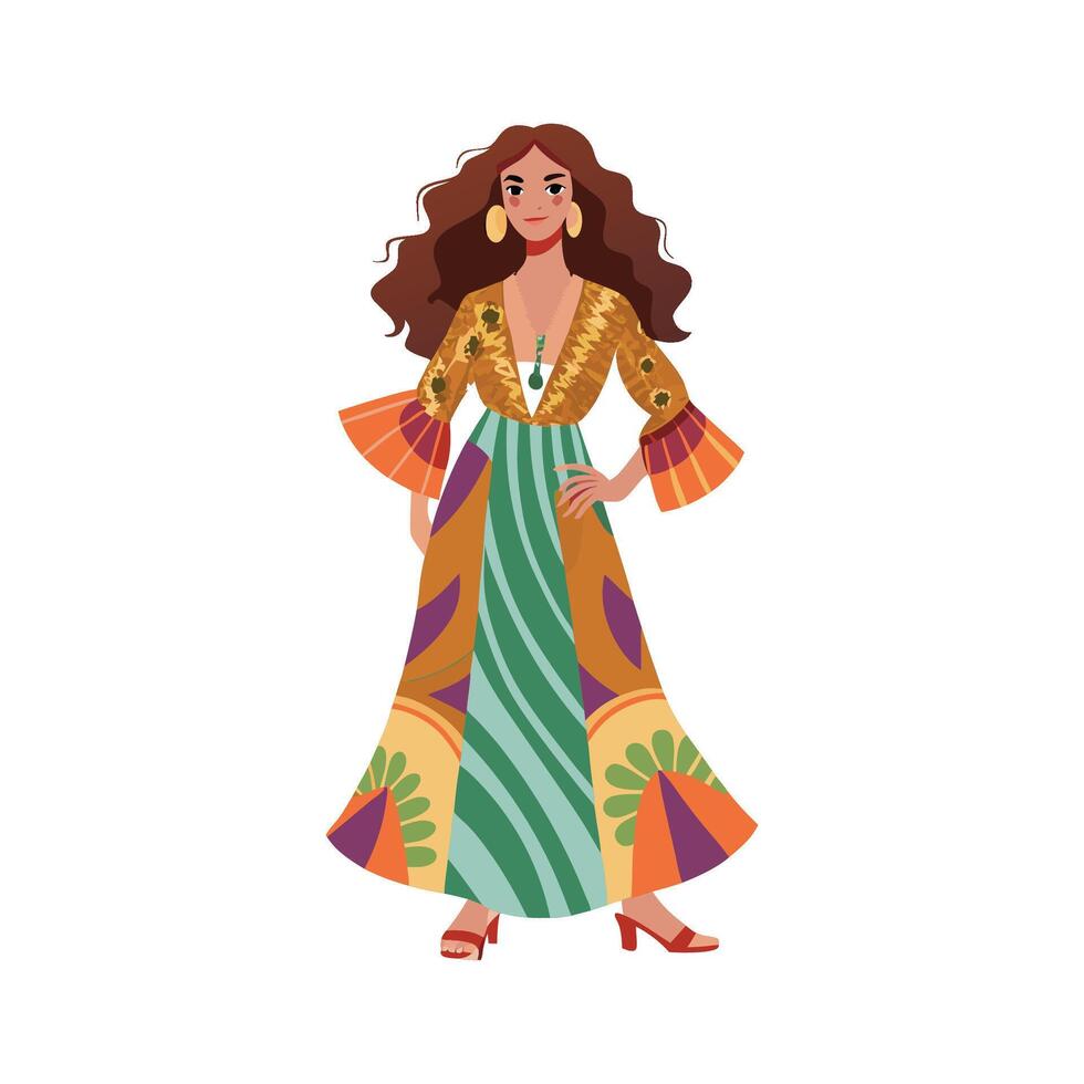 Vibrant Bohemian Maxi Dress Fashion Model vector