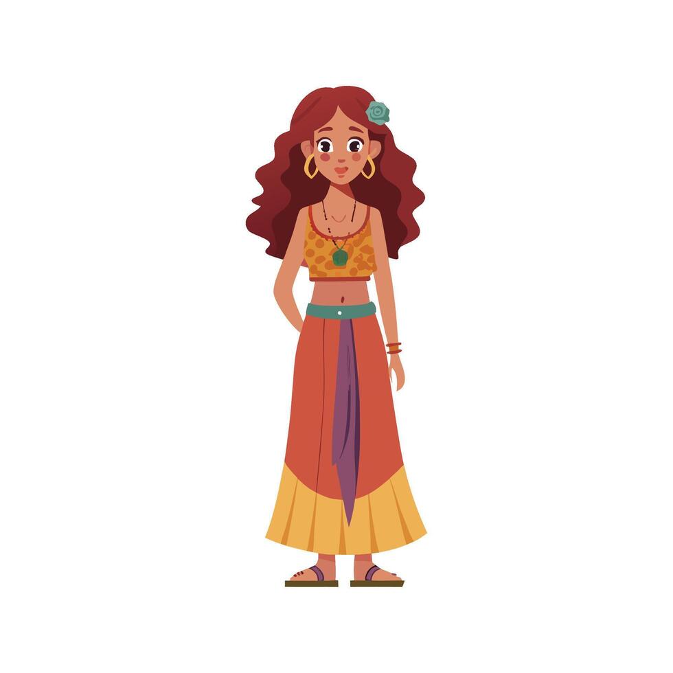 Stylish Bohemian Maxi Skirt Fashion Model vector